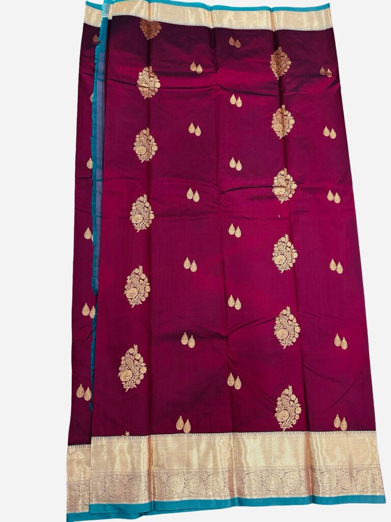 Kanchipuram Silk Saree Maroon Teal Blue Wedding Saree Gold Zari Woven South Indian Bridal Saree for Women