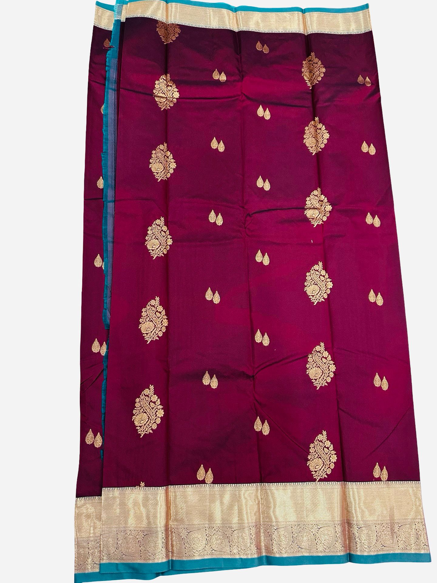 Kanchipuram Silk Saree Maroon Teal Blue Wedding Saree Gold Zari Woven South Indian Bridal Saree for Women - Image 5