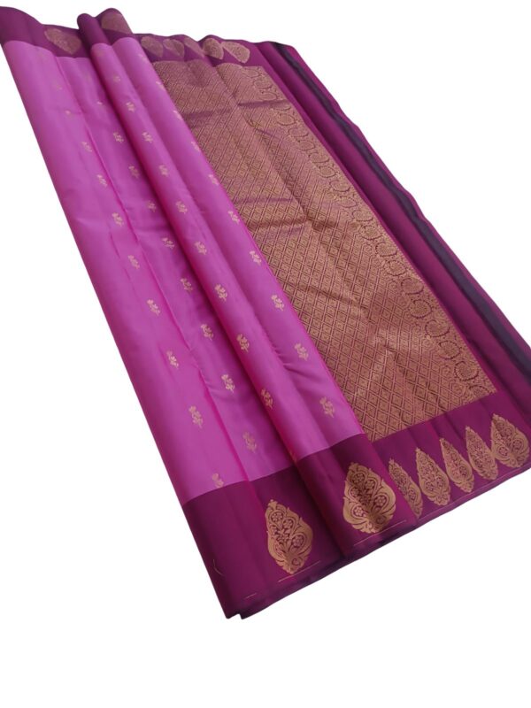 Pure Silk Kanjivaram Saree Silk Mark Certified Pink Magenta Bridal Saree Handloom Kanchipuram Zari Border Traditional Wedding Wear - Image 2