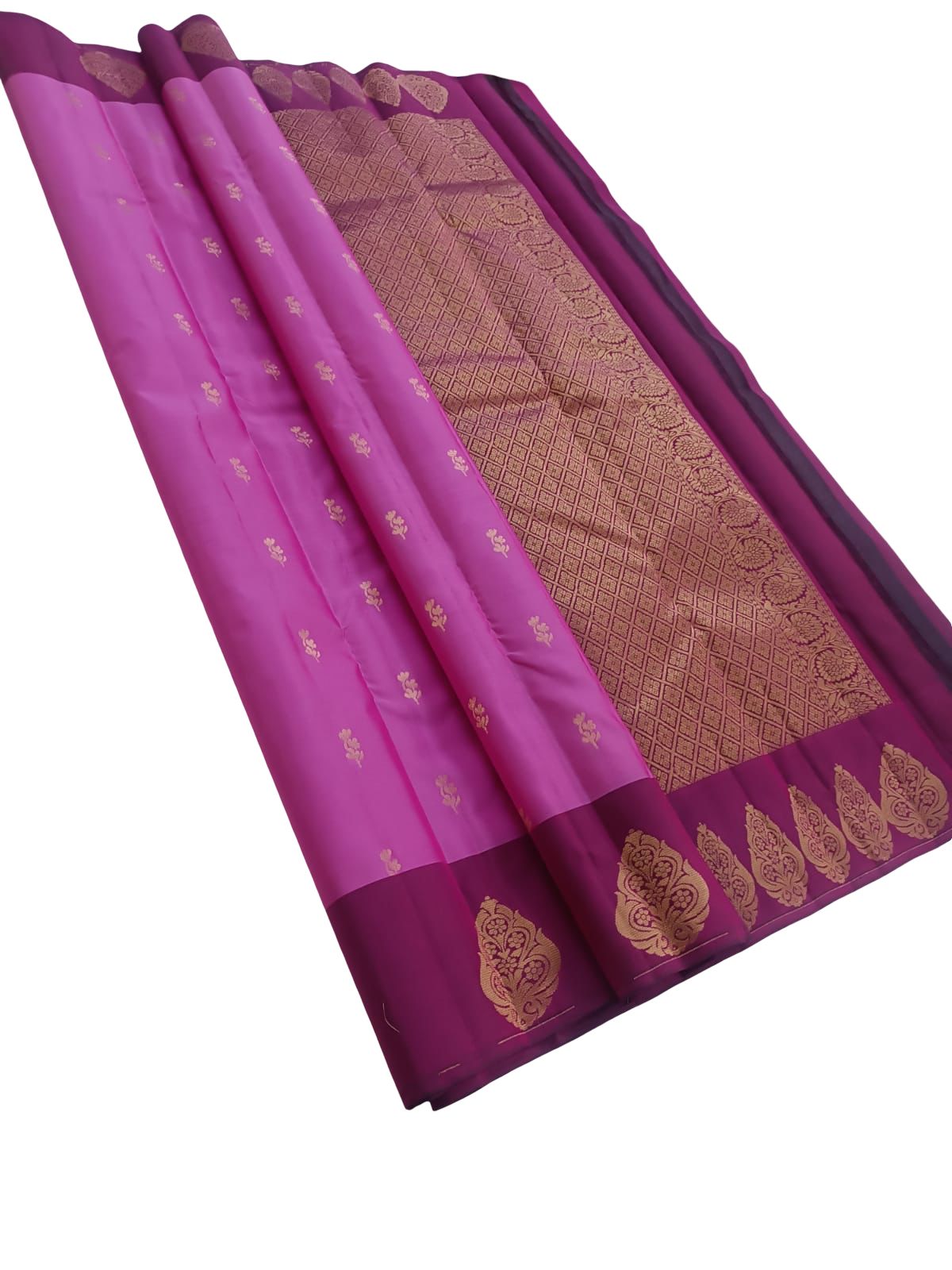 Pure Silk Kanjivaram Saree Silk Mark Certified Pink Magenta Bridal Saree Handloom Kanchipuram Zari Border Traditional Wedding Wear - Image 2