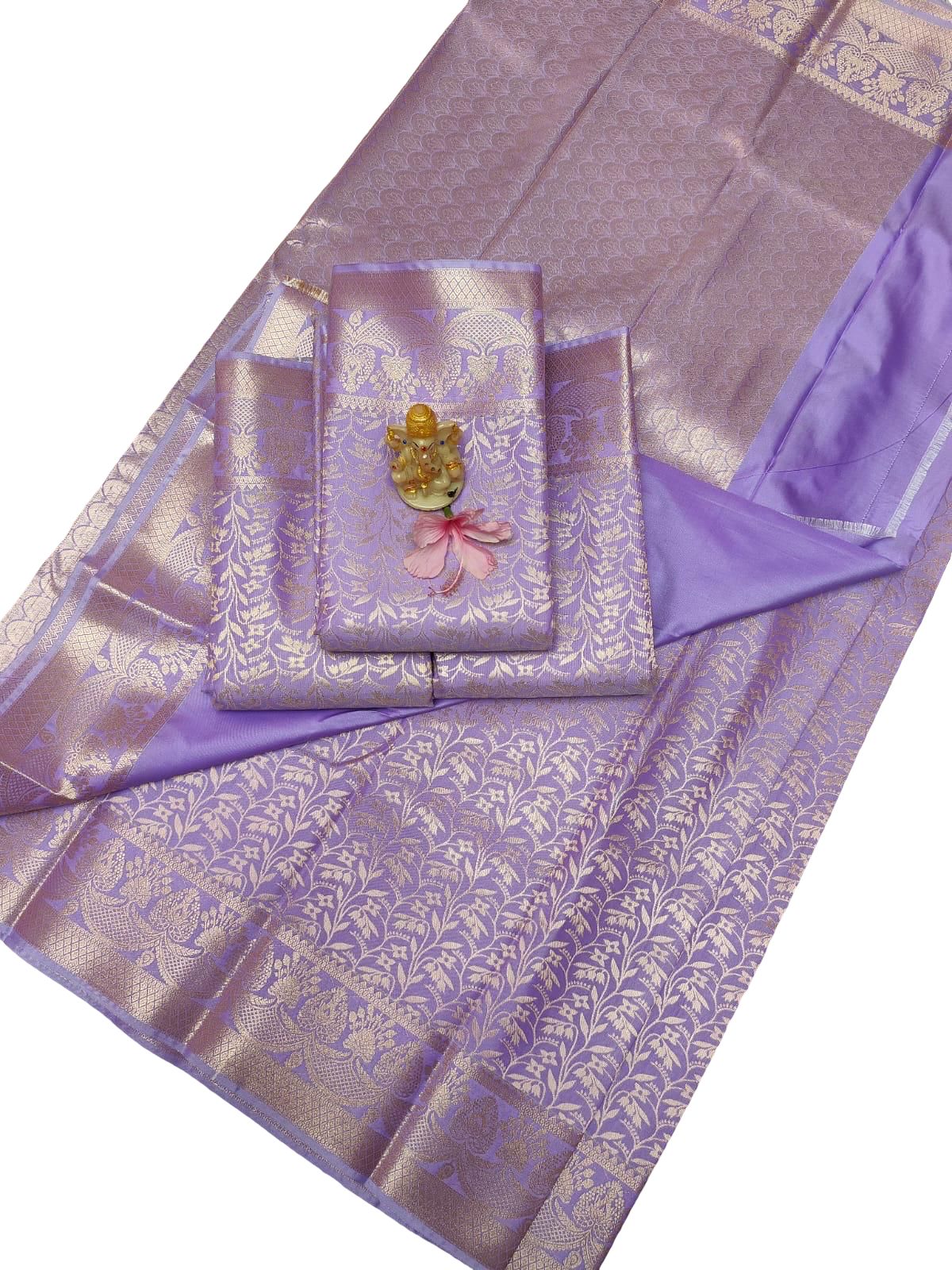 Lavender Semi Silk Saree for Women, Indian Wedding Saree, Banarasi Style Woven Saree, Traditional Party Wear Saree - Image 2