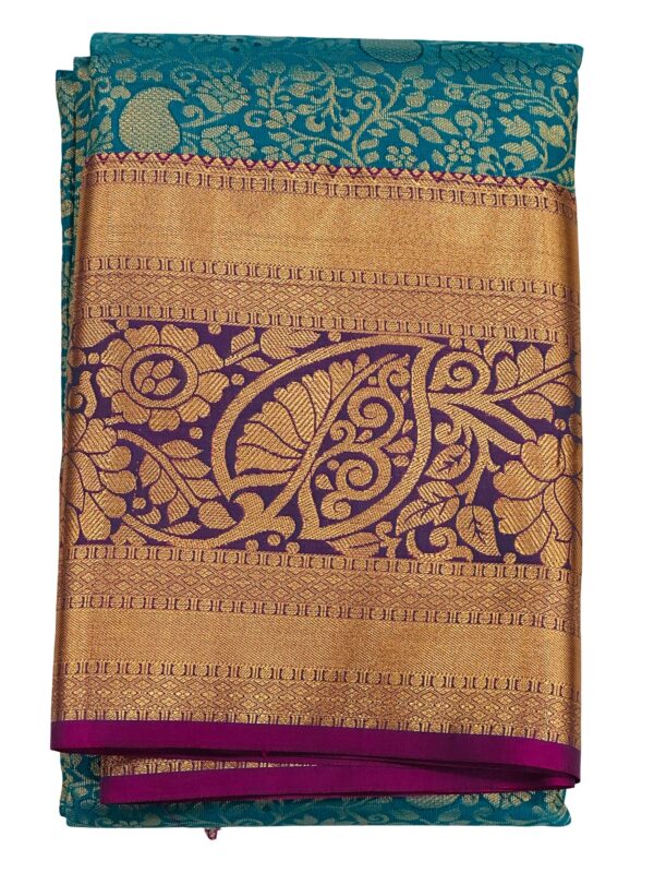Pure Kanchipuram Silk Saree Peacock Green Pink Blouse Bridal Saree Traditional South Indian Wedding Silk Saree - Image 5