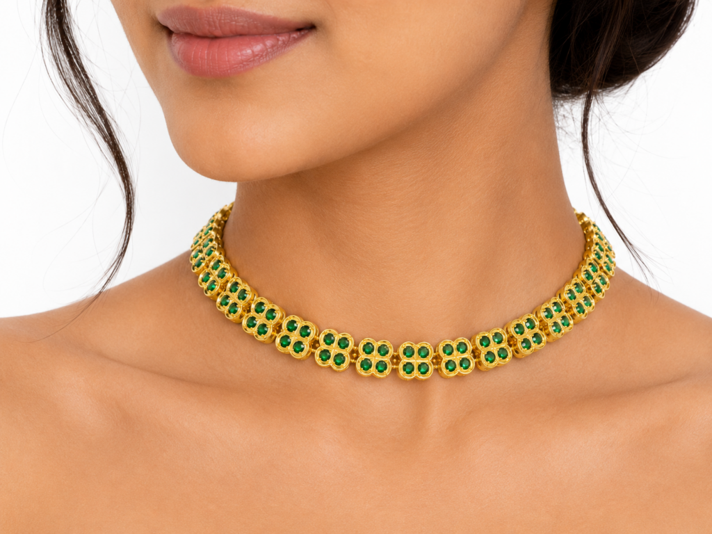 mpon Attigai Necklace Green Stone Choker Necklace South Indian Bridal Jewelry Gold Plated Temple Style Necklace Gift