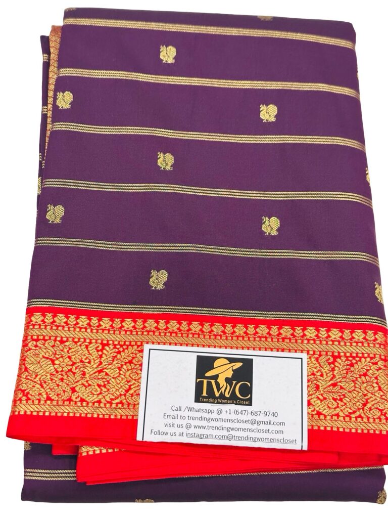 Kanchipuram Semi Silk Saree Purple Red Gold Zari Traditional Indian Saree Wedding Saree Party Wear Unstitched Blouse