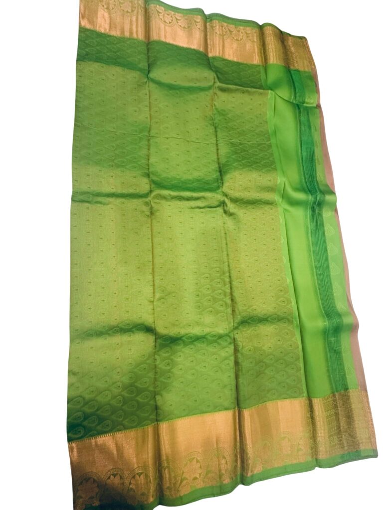 Silk Mark Certified Pure Kanchipuram Silk Saree Green Beige Bridal Saree Handwoven South Indian Saree Unstitched Blouse