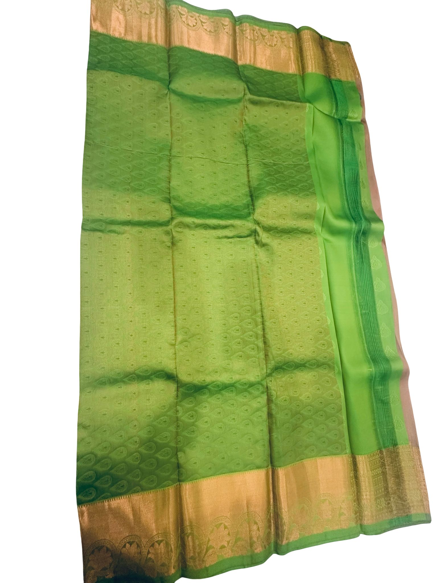 Silk Mark Certified Pure Kanchipuram Silk Saree Green Beige Bridal Saree Handwoven South Indian Saree Unstitched Blouse - Image 2