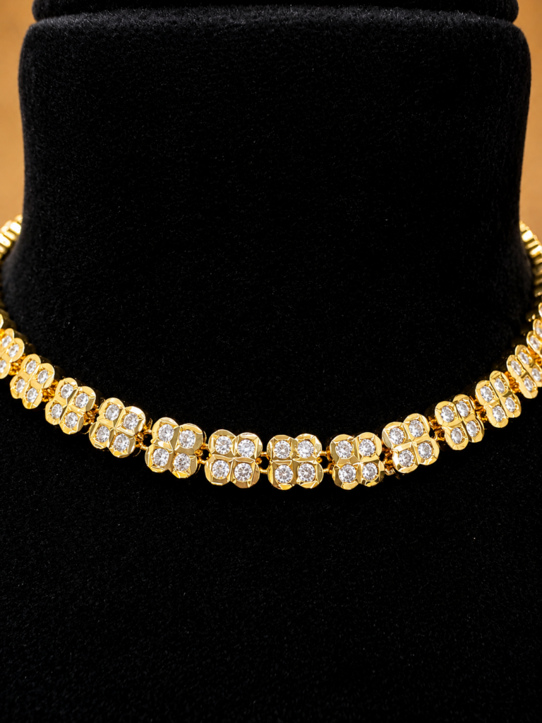 Impon Attigai Necklace for Women | Traditional South Indian Gold Polish Choker | CZ Stone Bridal Temple Jewelry