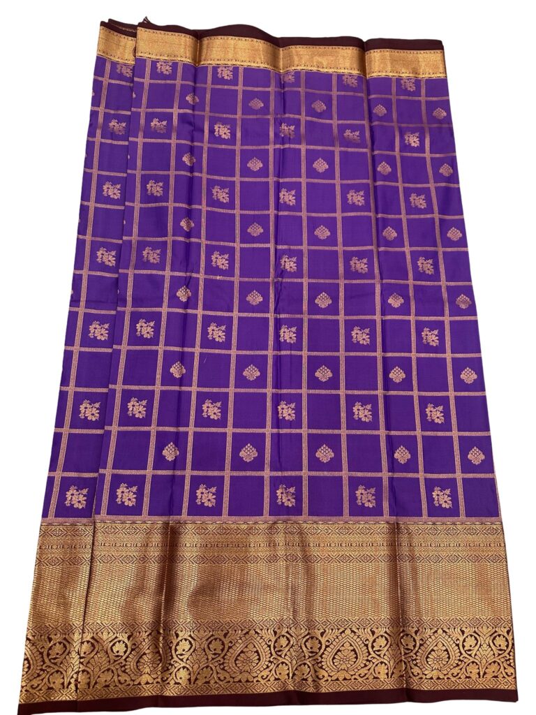 Purple Gold Kanchipuram Silk Saree, Traditional South Indian Wedding Saree, Zari Border Silk Saree for Women