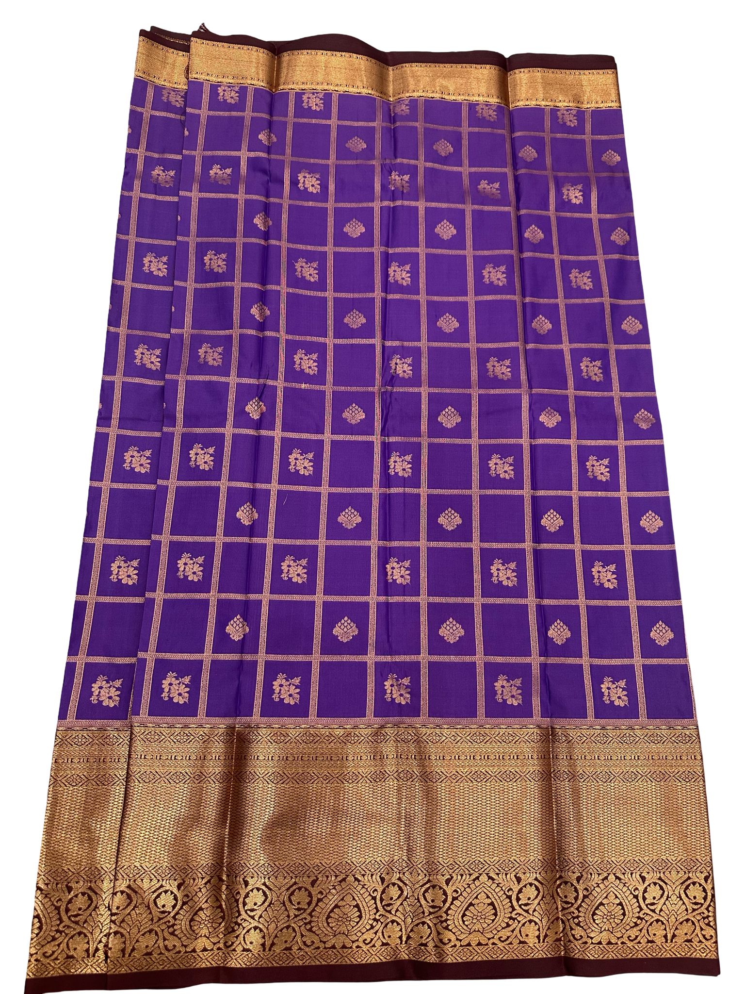 Purple Gold Kanchipuram Silk Saree, Traditional South Indian Wedding Saree, Zari Border Silk Saree for Women - Image 3
