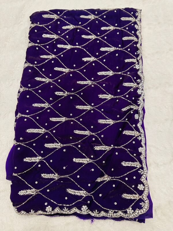 Premium Purple Space Silk Saree with Silver Embroidery, Unstitched Blouse, Designer Party Wear Indian Saree - Image 4