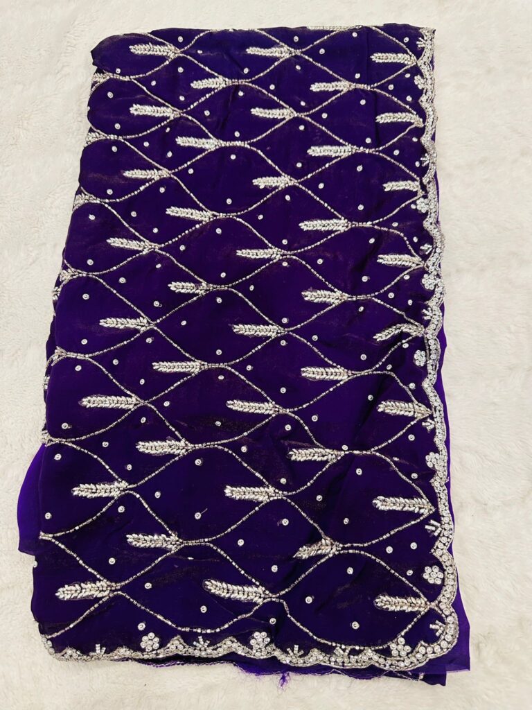 Premium Purple Space Silk Saree with Silver Embroidery, Unstitched Blouse, Designer Party Wear Indian Saree