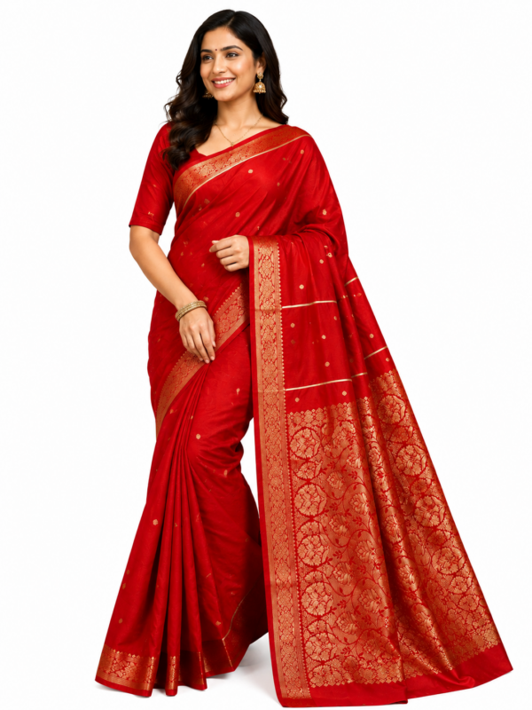 Premium Kanchipuram Silk Saree Red Bridal Banarasi Style Saree Traditional Indian Wedding Saree with Unstitched Blouse
