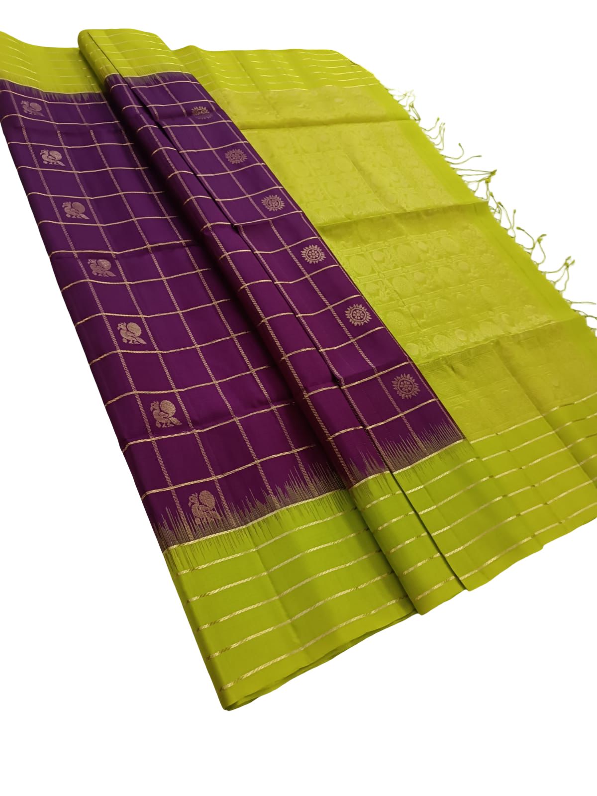 Pure Silk Kanjivaram Saree Silk Mark Certified Purple Green Contrast Bridal South Indian Wedding Traditional Handloom Saree - Image 2