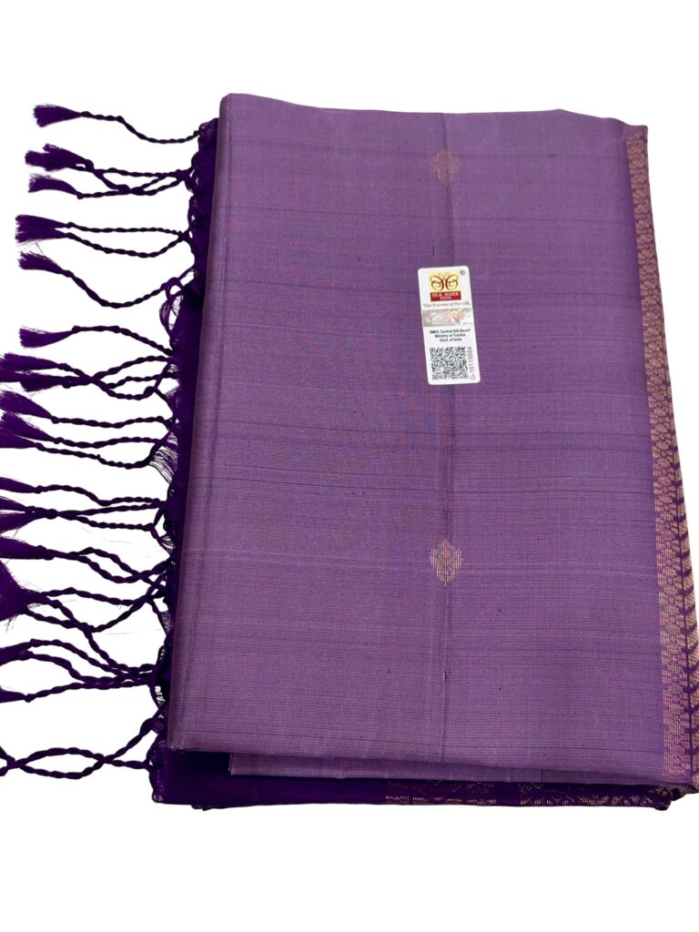 Pure Kanchipuram Silk Saree Silk Mark Certified Lavender Deep Purple Zari Border Traditional Bridal Saree