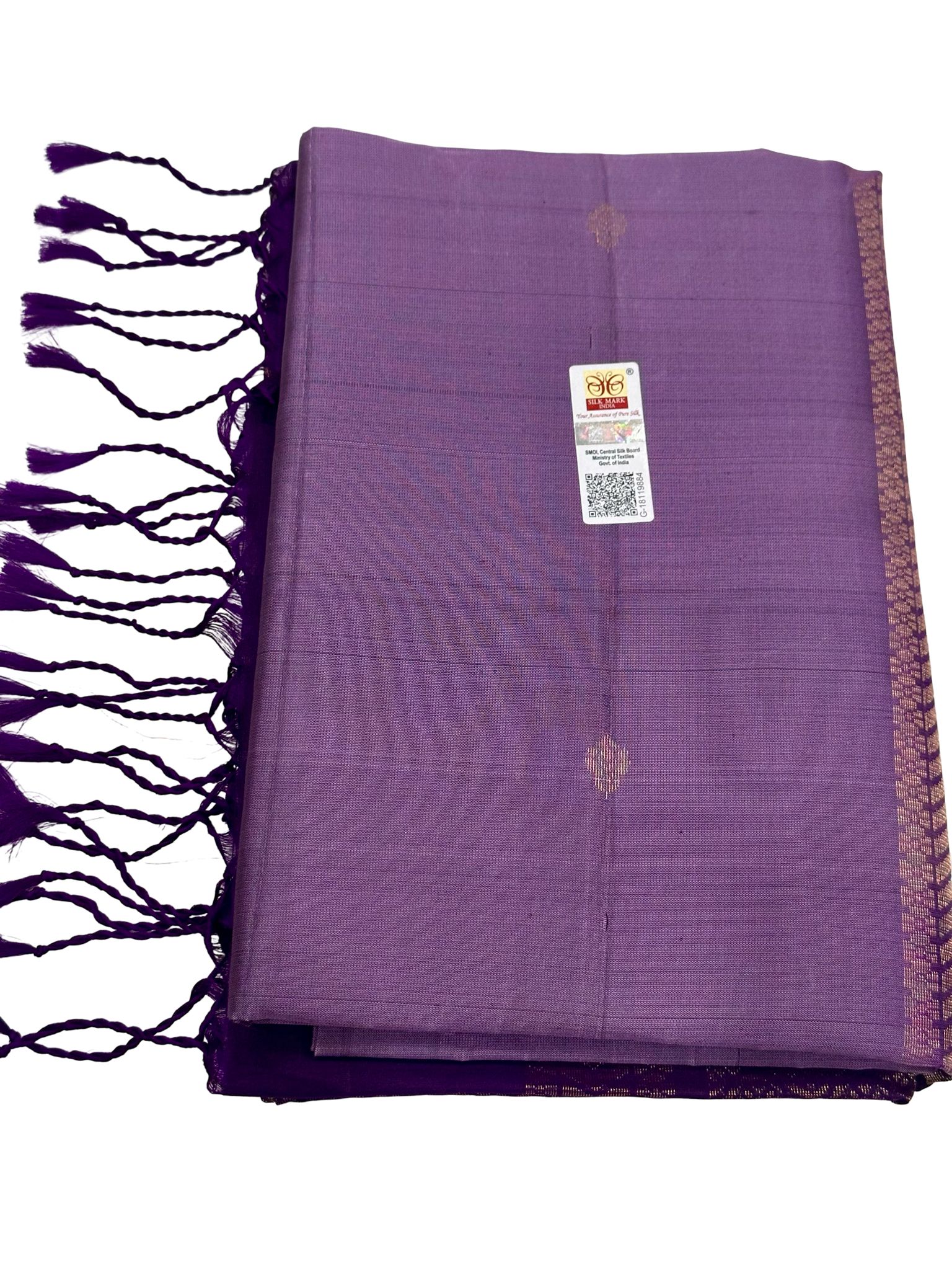 Pure Kanchipuram Silk Saree Silk Mark Certified Lavender Deep Purple Zari Border Traditional Bridal Saree - Image 1