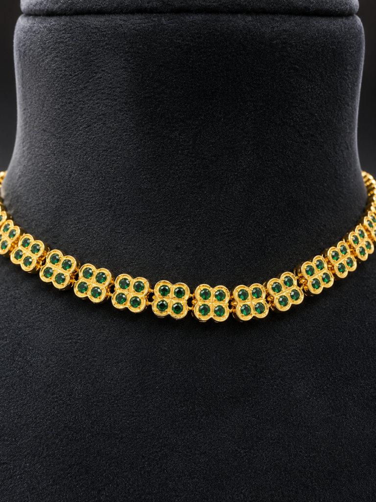 mpon Attigai Necklace Green Stone Choker Necklace South Indian Bridal Jewelry Gold Plated Temple Style Necklace Gift
