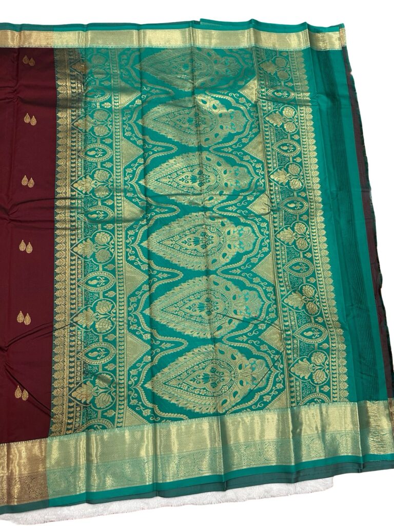 Premium Kanchipuram Silk Saree Burgundy Maroon Teal Gold Zari Wedding Saree Traditional South Indian Unstitched Blouse
