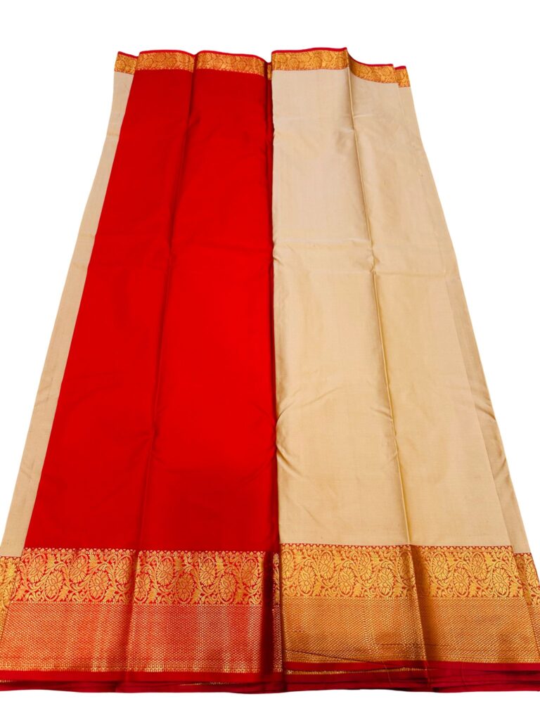 Pure Silk Kanjivaram Saree Gold Beige Red Border Bridal South Indian Wedding Saree Handwoven Silk Saree Traditional Pattu Saree
