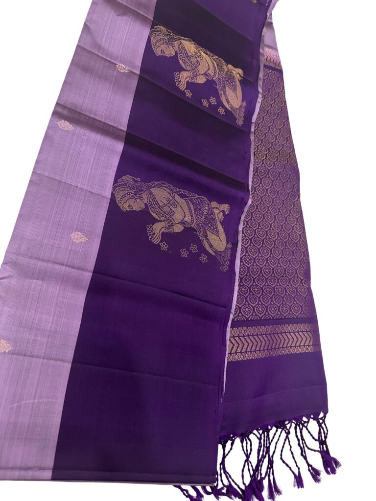Pure Kanchipuram Silk Saree Silk Mark Certified Lavender Deep Purple Zari Border Traditional Bridal Saree