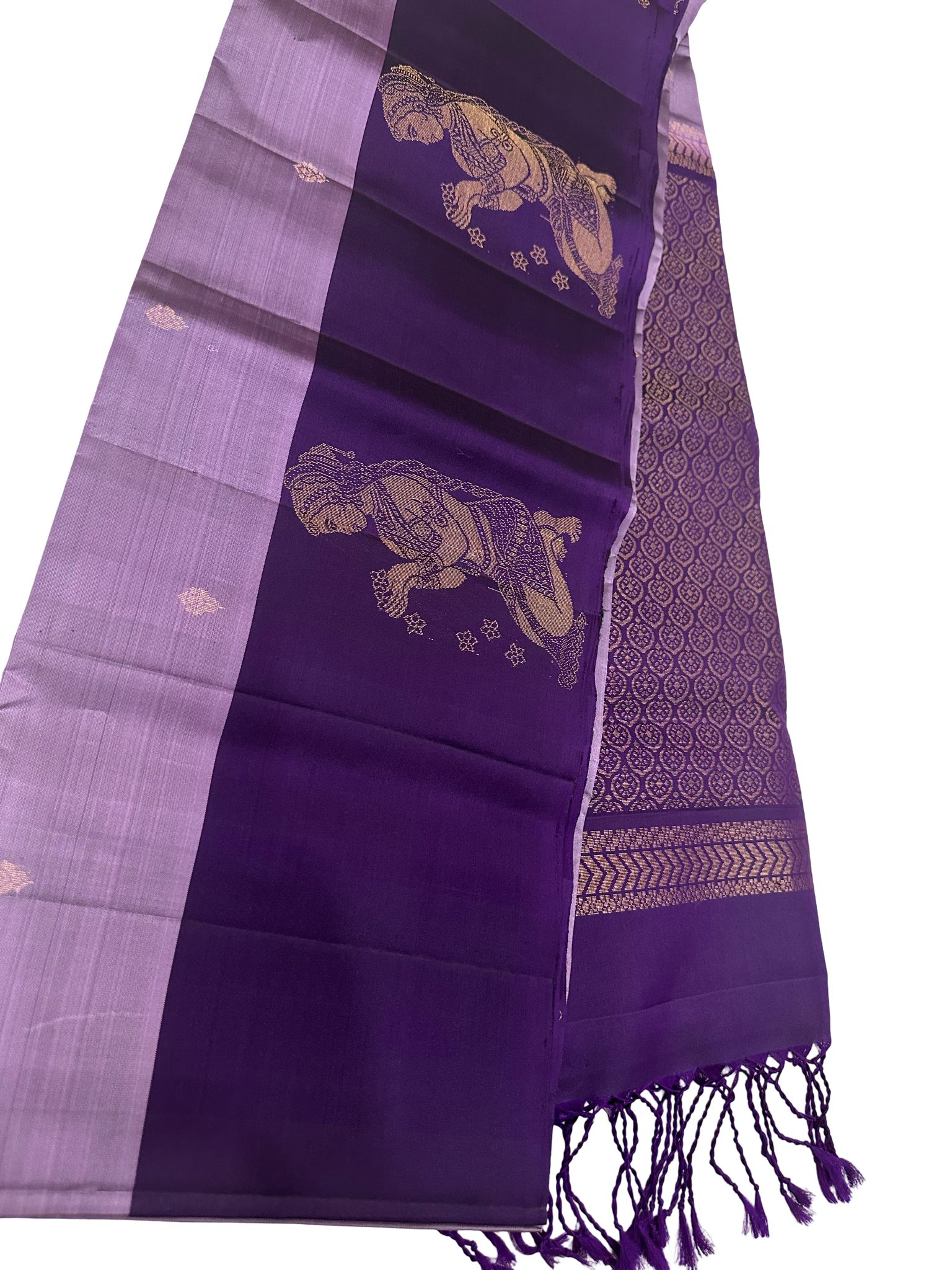 Pure Kanchipuram Silk Saree Silk Mark Certified Lavender Deep Purple Zari Border Traditional Bridal Saree - Image 2