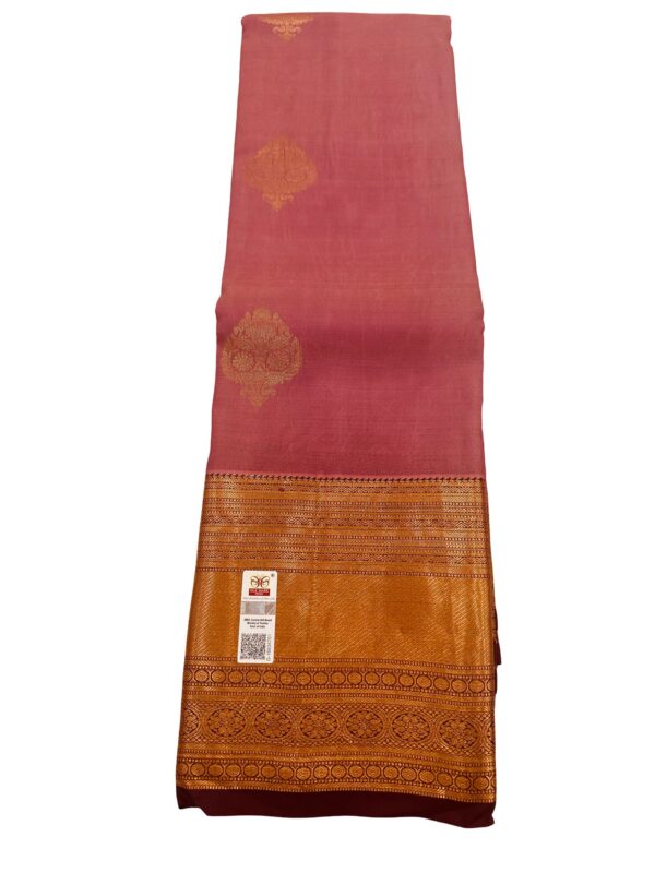 Pure Silk Kanjivaram Saree Onion Pink Silk Mark Certified Handloom Bridal Saree Gold Zari Border Rich Pallu Traditional Wear - Image 4