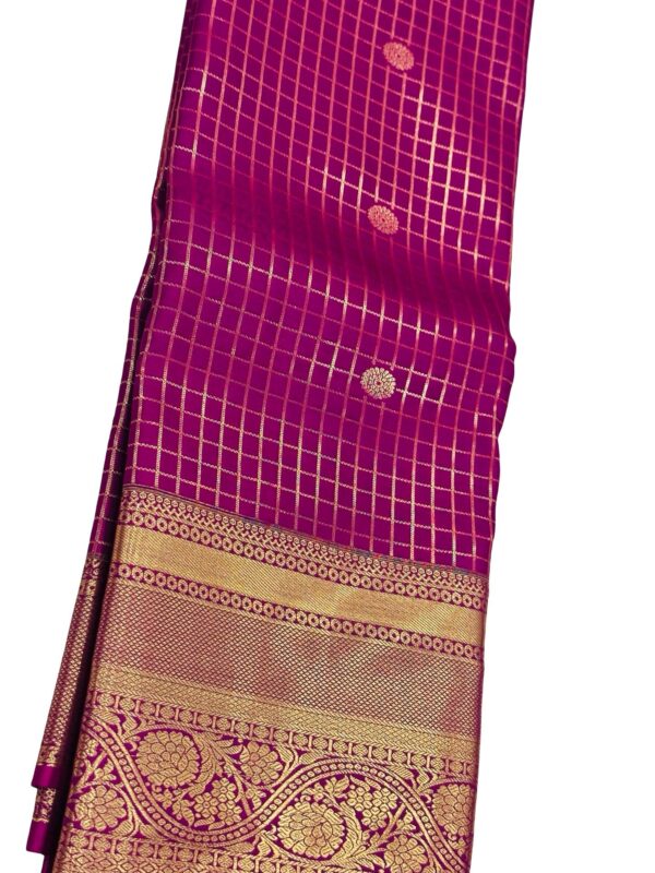 Kanchipuram Semi Silk Saree Magenta Pink Gold Zari Checks Saree Traditional Indian Wedding Party Wear Unstitched Blouse Gift - Image 3