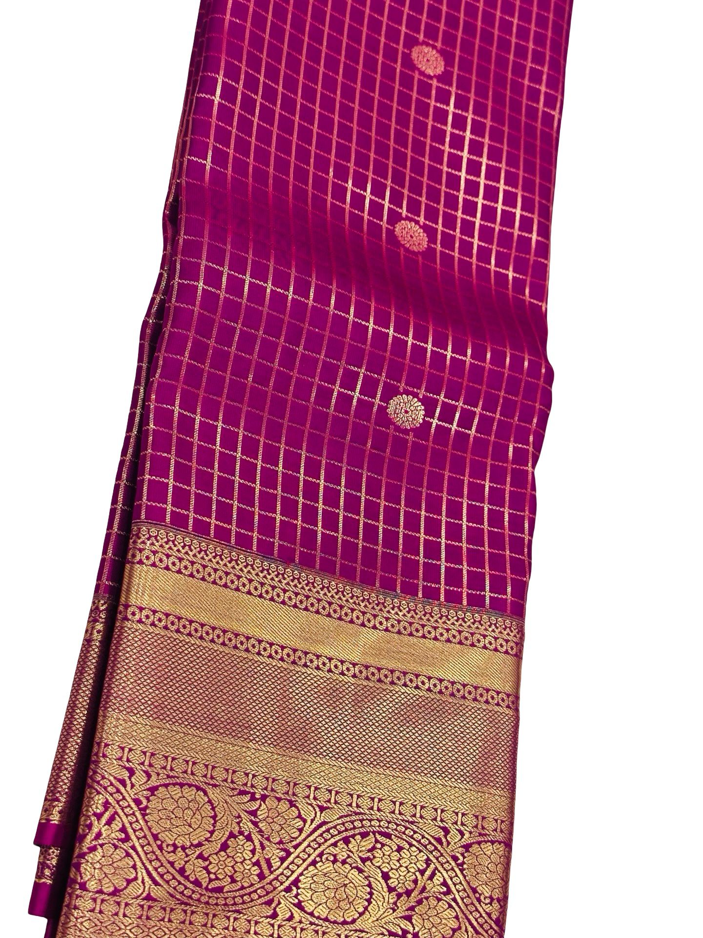 Kanchipuram Semi Silk Saree Magenta Pink Gold Zari Checks Saree Traditional Indian Wedding Party Wear Unstitched Blouse Gift - Image 3