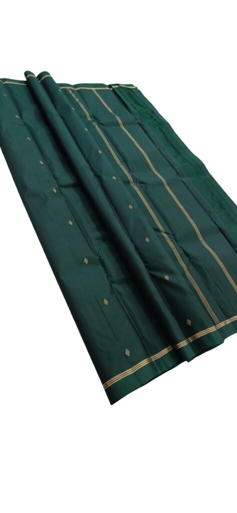 Pure Kanjivaram Silk Saree Dark Green Gold Zari Border Handloom Indian Wedding Saree Traditional Bridal Party Wear Saree