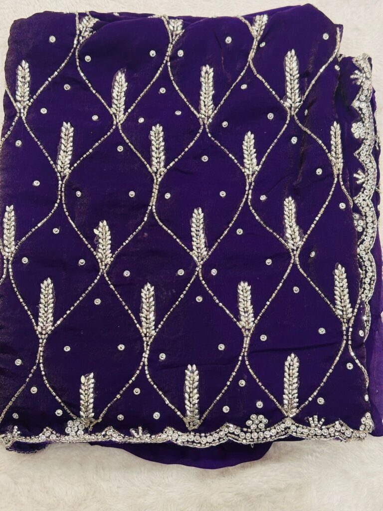 Premium Purple Space Silk Saree with Silver Embroidery, Unstitched Blouse, Designer Party Wear Indian Saree