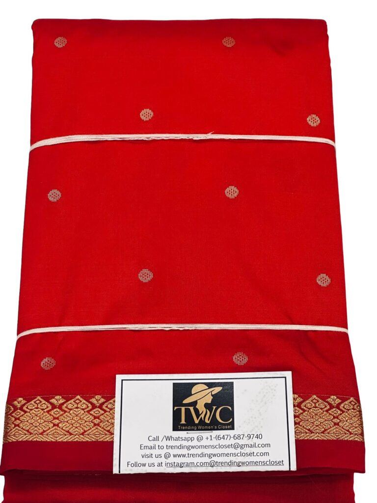 Premium Kanchipuram Silk Saree Red Bridal Banarasi Style Saree Traditional Indian Wedding Saree with Unstitched Blouse