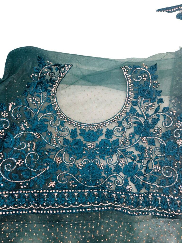 Peacock Blue Net Saree with Embroidered Unstitched Blouse, Designer Party Wear Saree, Wedding Guest Saree