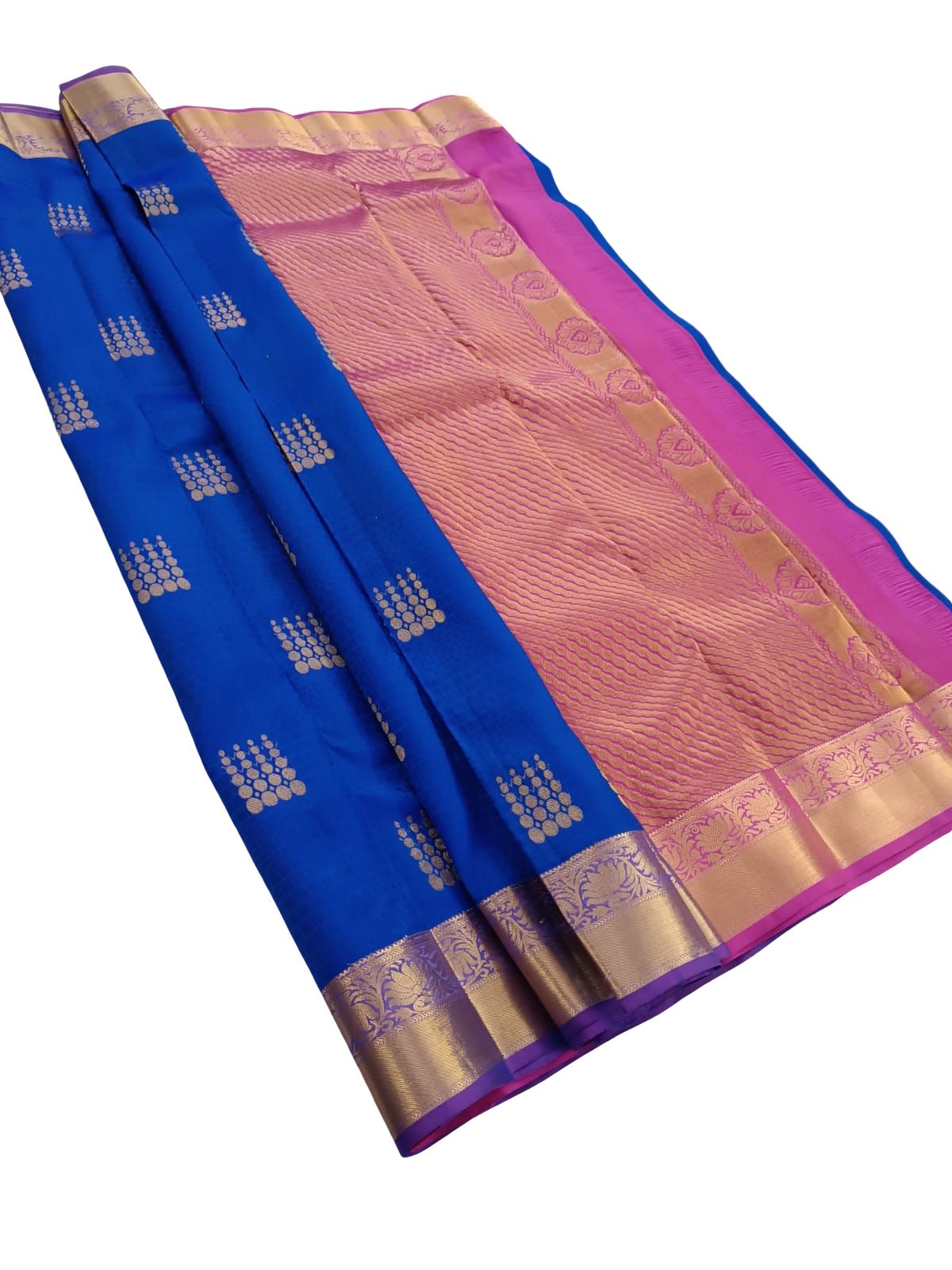 Pure Silk Kanjivaram Handloom Saree Silk Mark Certified Royal Blue Pink Zari Butta Bridal Wedding Traditional South Indian Saree - Image 2