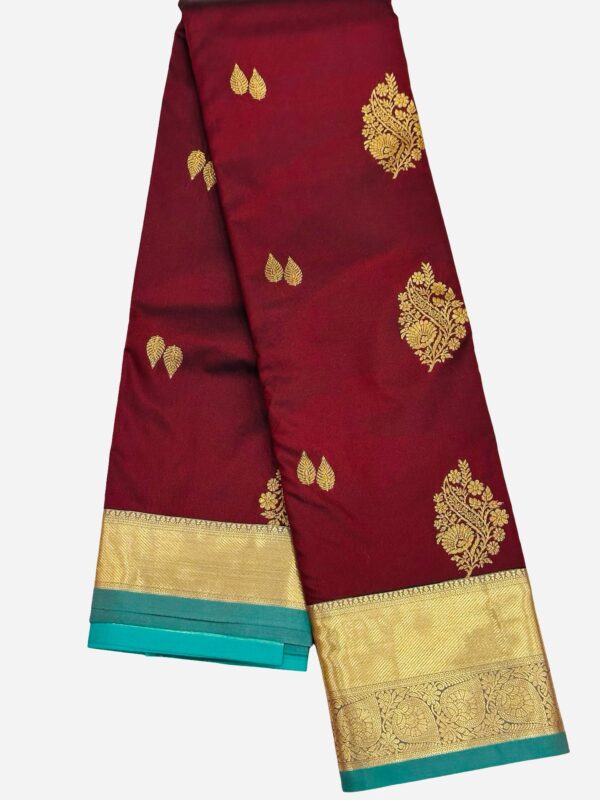 Kanchipuram Silk Saree Maroon Teal Blue Wedding Saree Gold Zari Woven South Indian Bridal Saree for Women - Image 2