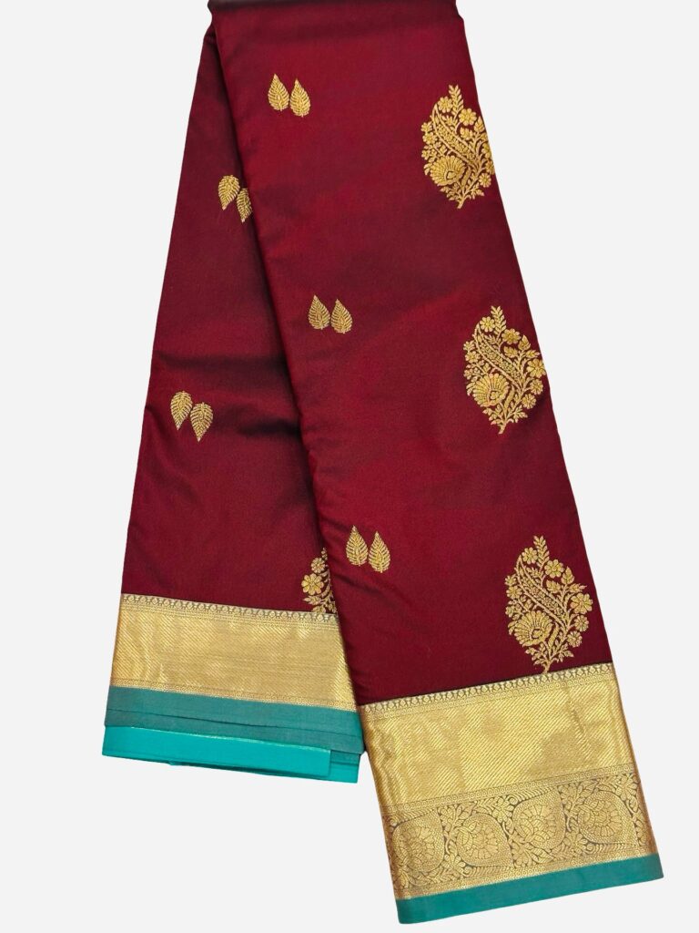 Kanchipuram Silk Saree Maroon Teal Blue Wedding Saree Gold Zari Woven South Indian Bridal Saree for Women