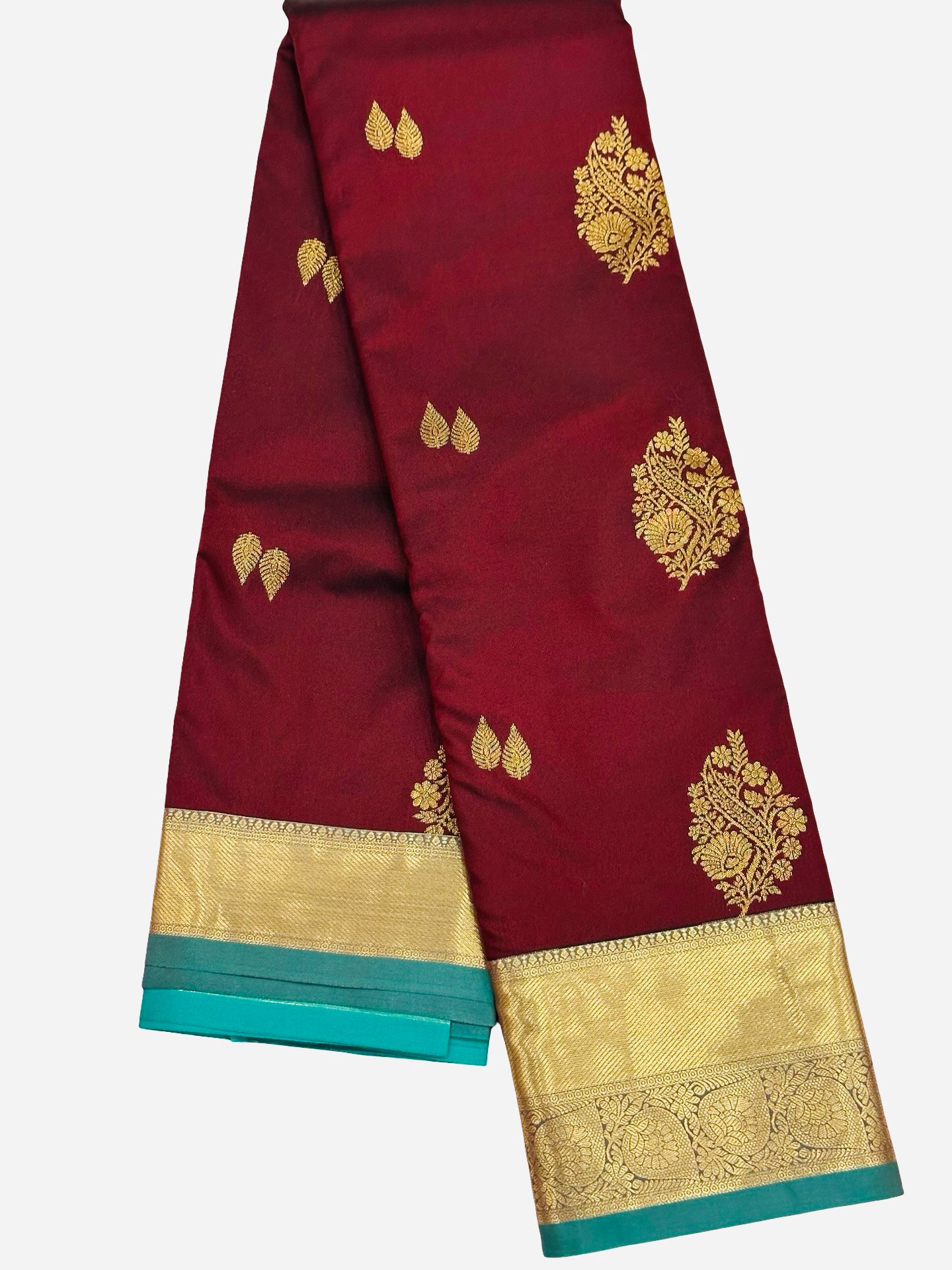 Kanchipuram Silk Saree Maroon Teal Blue Wedding Saree Gold Zari Woven South Indian Bridal Saree for Women - Image 2