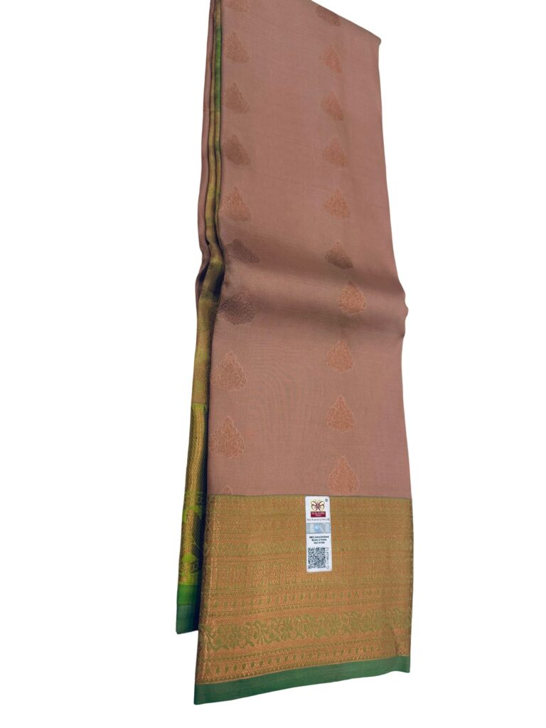 Silk Mark Certified Pure Kanchipuram Silk Saree Green Beige Bridal Saree Handwoven South Indian Saree Unstitched Blouse