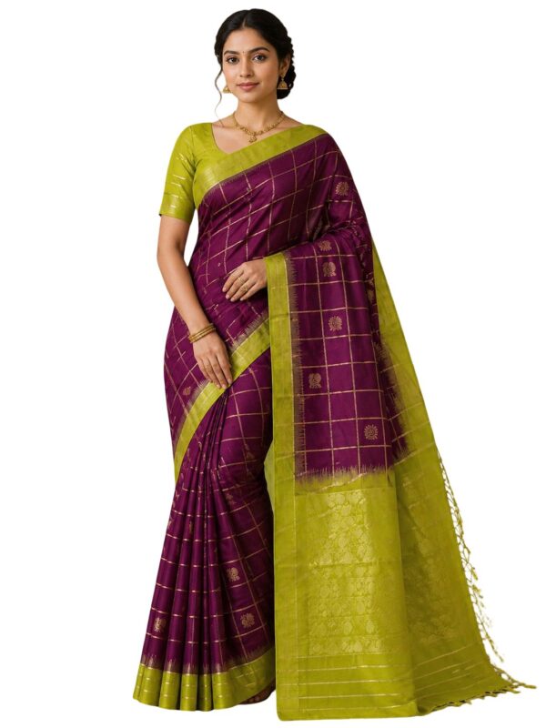 Pure Silk Kanjivaram Saree Silk Mark Certified Purple Green Contrast Bridal South Indian Wedding Traditional Handloom Saree