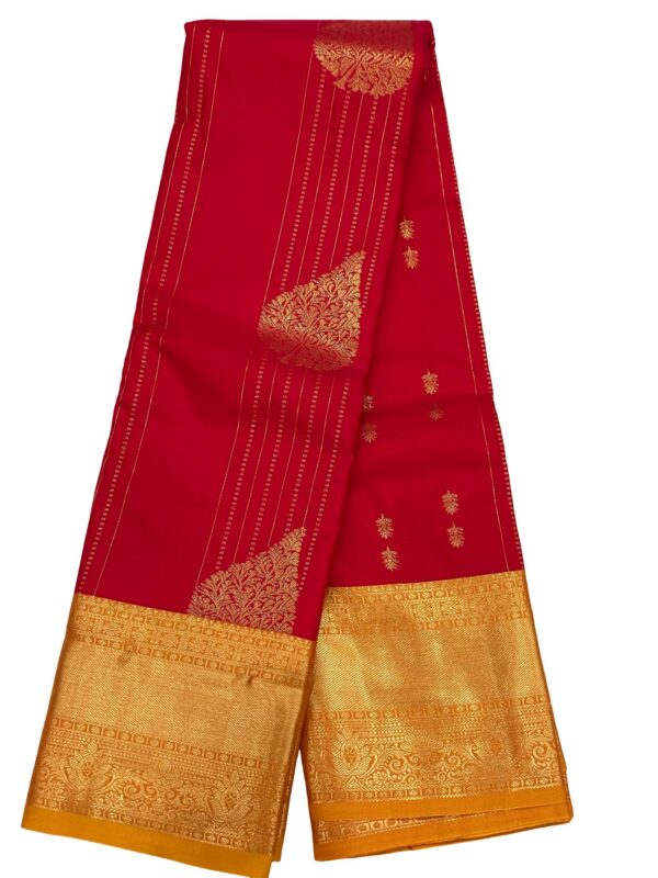 Premium Kanchipuram Silk Saree Red Gold Zari Traditional Wedding Saree South Indian Silk Saree Unstitched Blouse - Image 3