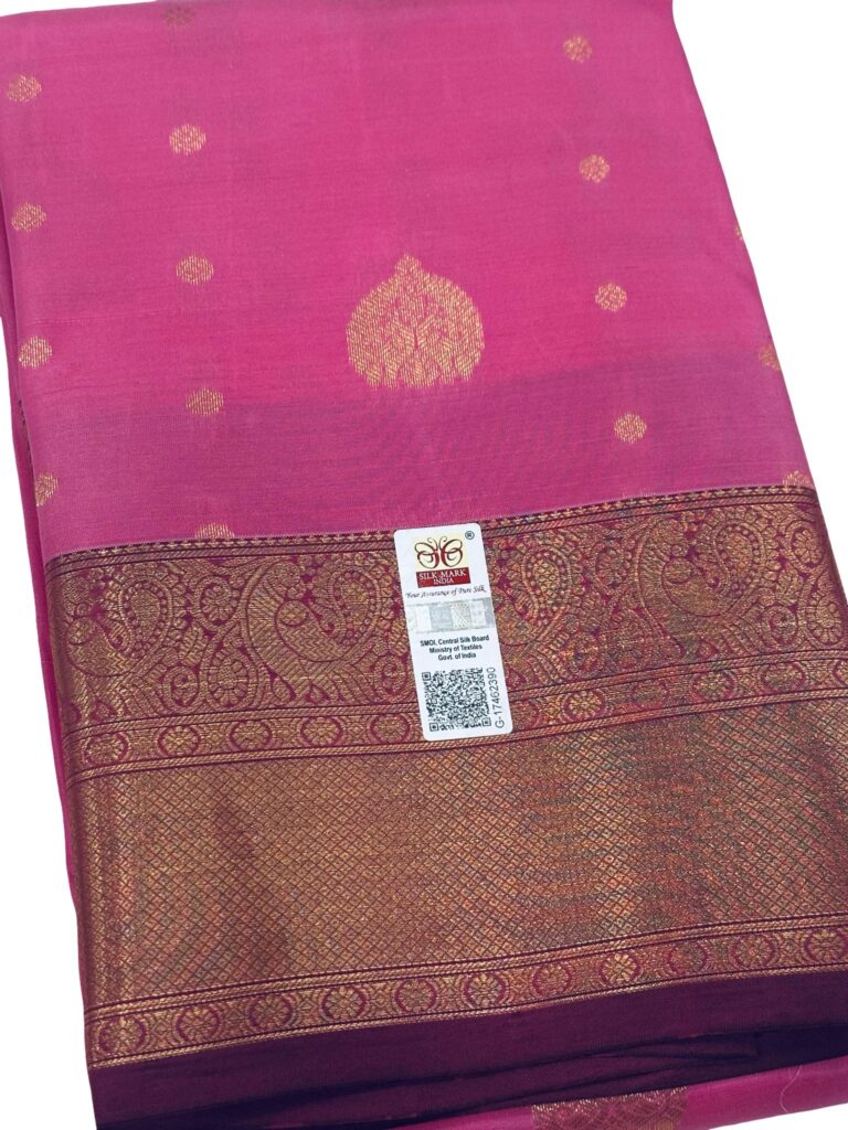 Pure Silk Kanjivaram Saree Silk Mark Certified Rose Pink Gold Zari Bridal Saree Handloom Kanchipuram Wedding Saree Rich Pallu