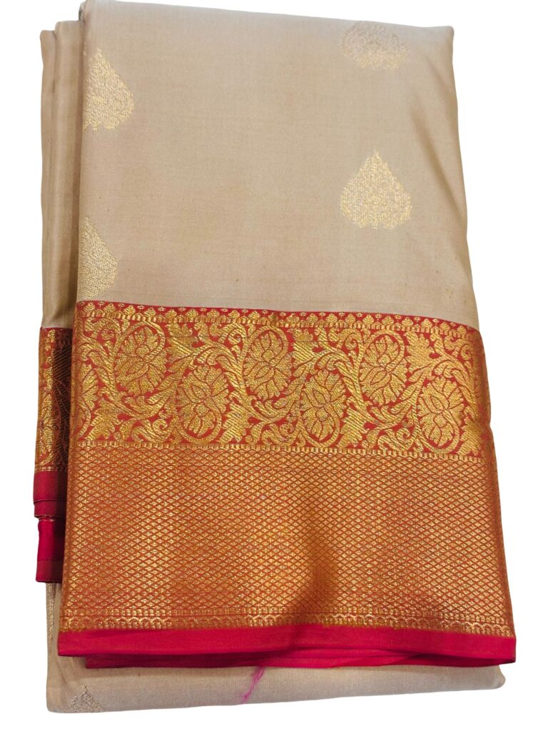 Pure Silk Kanjivaram Saree Gold Beige Red Border Bridal South Indian Wedding Saree Handwoven Silk Saree Traditional Pattu Saree