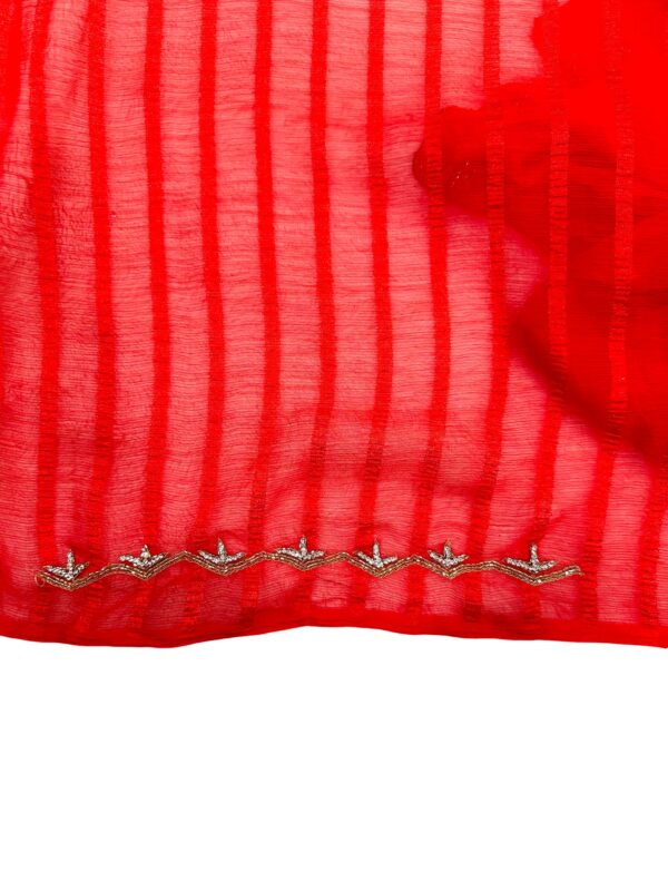 Red Crushed Georgette Saree for Women, Designer Party Wear Saree, Lightweight Indian Saree with unstitched Blouse Piece - Image 4