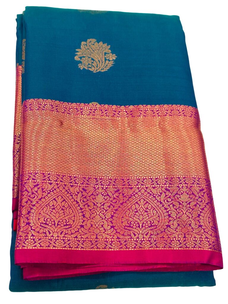 Pure Silk Kanjivaram Saree Silk Mark Certified Teal Blue Pink Zari Border Bridal South Indian Wedding Traditional Handloom Saree
