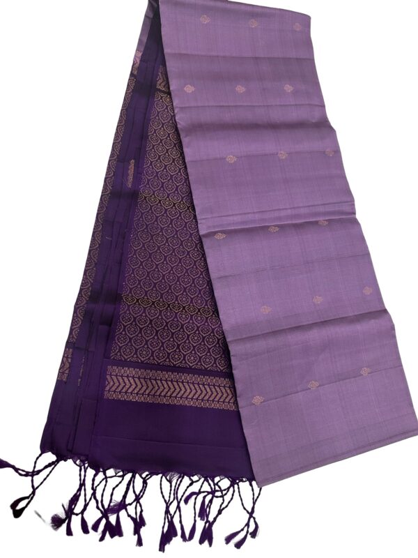 Pure Kanchipuram Silk Saree Silk Mark Certified Lavender Deep Purple Zari Border Traditional Bridal Saree - Image 3