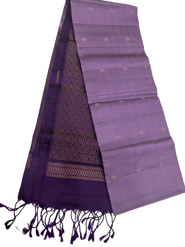 Pure Kanchipuram Silk Saree Silk Mark Certified Lavender Deep Purple Zari Border Traditional Bridal Saree
