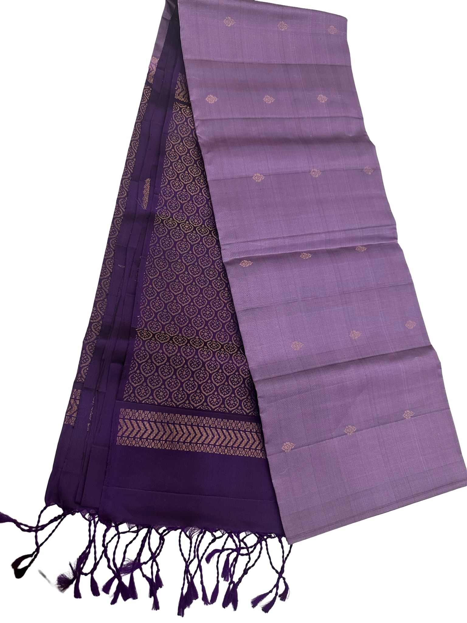 Pure Kanchipuram Silk Saree Silk Mark Certified Lavender Deep Purple Zari Border Traditional Bridal Saree - Image 3