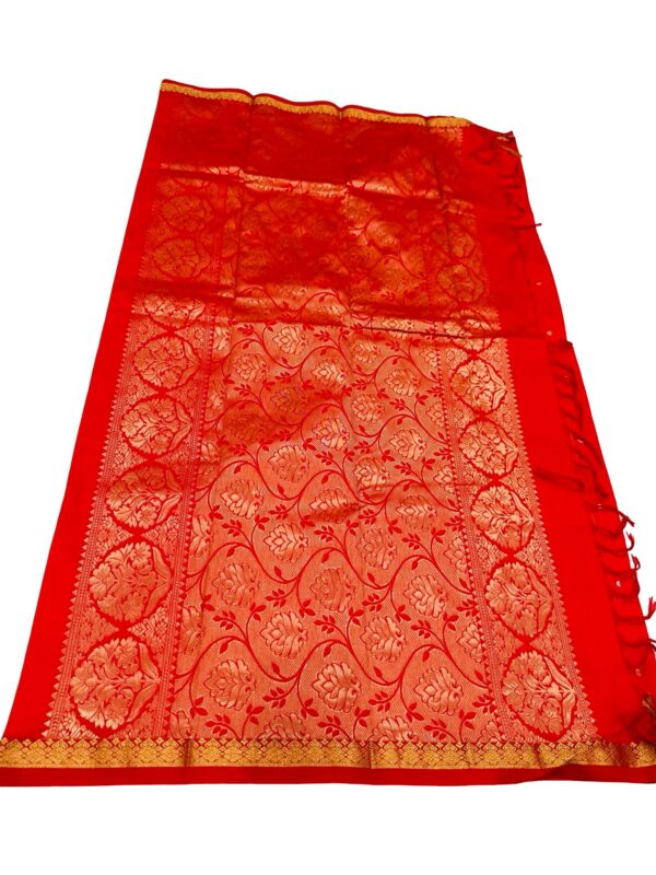 Premium Kanchipuram Silk Saree Red Bridal Banarasi Style Saree Traditional Indian Wedding Saree with Unstitched Blouse - Image 4