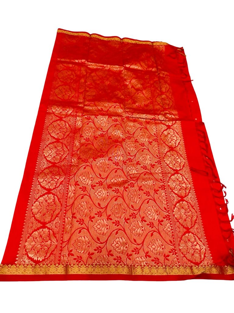 Premium Kanchipuram Silk Saree Red Bridal Banarasi Style Saree Traditional Indian Wedding Saree with Unstitched Blouse