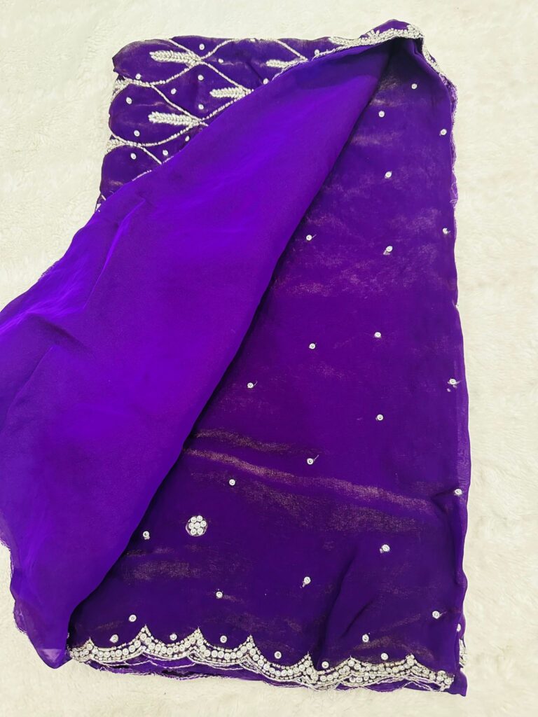Premium Purple Space Silk Saree with Silver Embroidery, Unstitched Blouse, Designer Party Wear Indian Saree