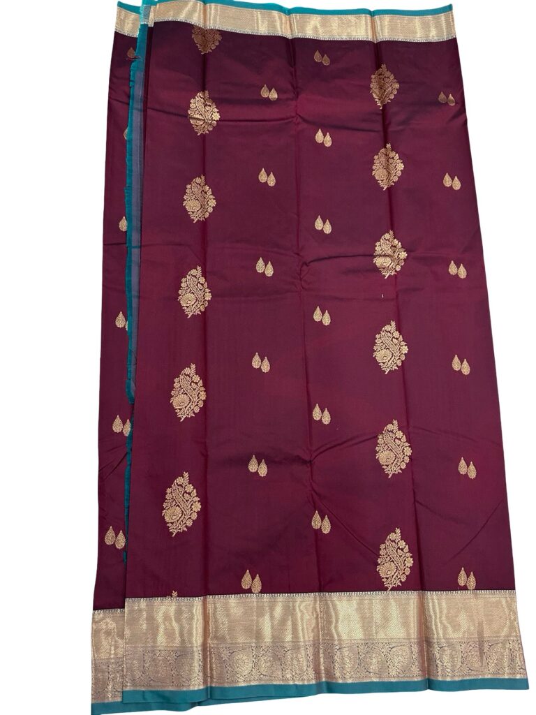 Premium Kanchipuram Silk Saree Burgundy Maroon Teal Gold Zari Wedding Saree Traditional South Indian Unstitched Blouse