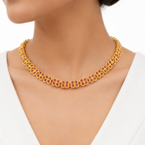 Impon Attigai Necklace Ruby Red Stone Choker Gold Plated South Indian Bridal Jewelry